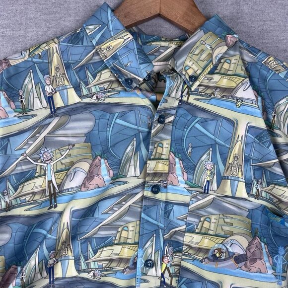 RSVLTS Rick and Morty Short Sleeve Button Up Shirt Mens M Cartoon - Picture 2 of 7